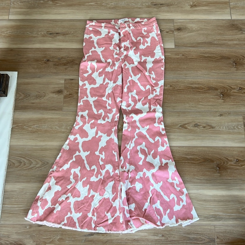 Pink cowprint flare pants